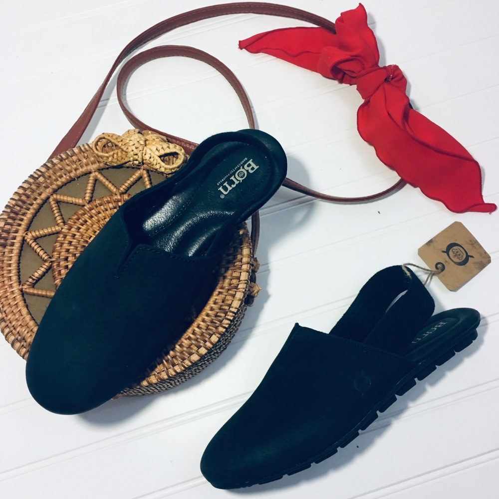 NEW Born Leather Sling Back Mule Black Sandals